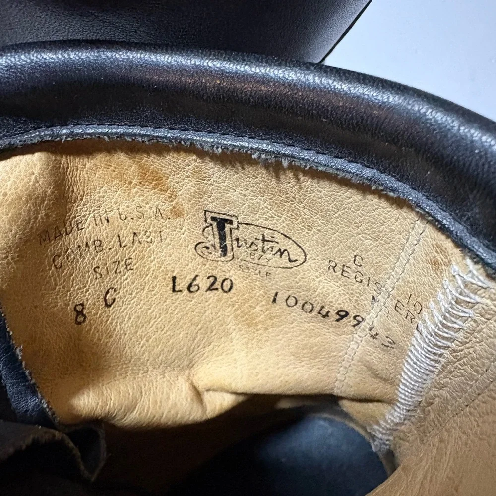 Vintage Justin L620 Black Leather Lace-Up Kiltie Roper Boots - Picture 3 of 7
